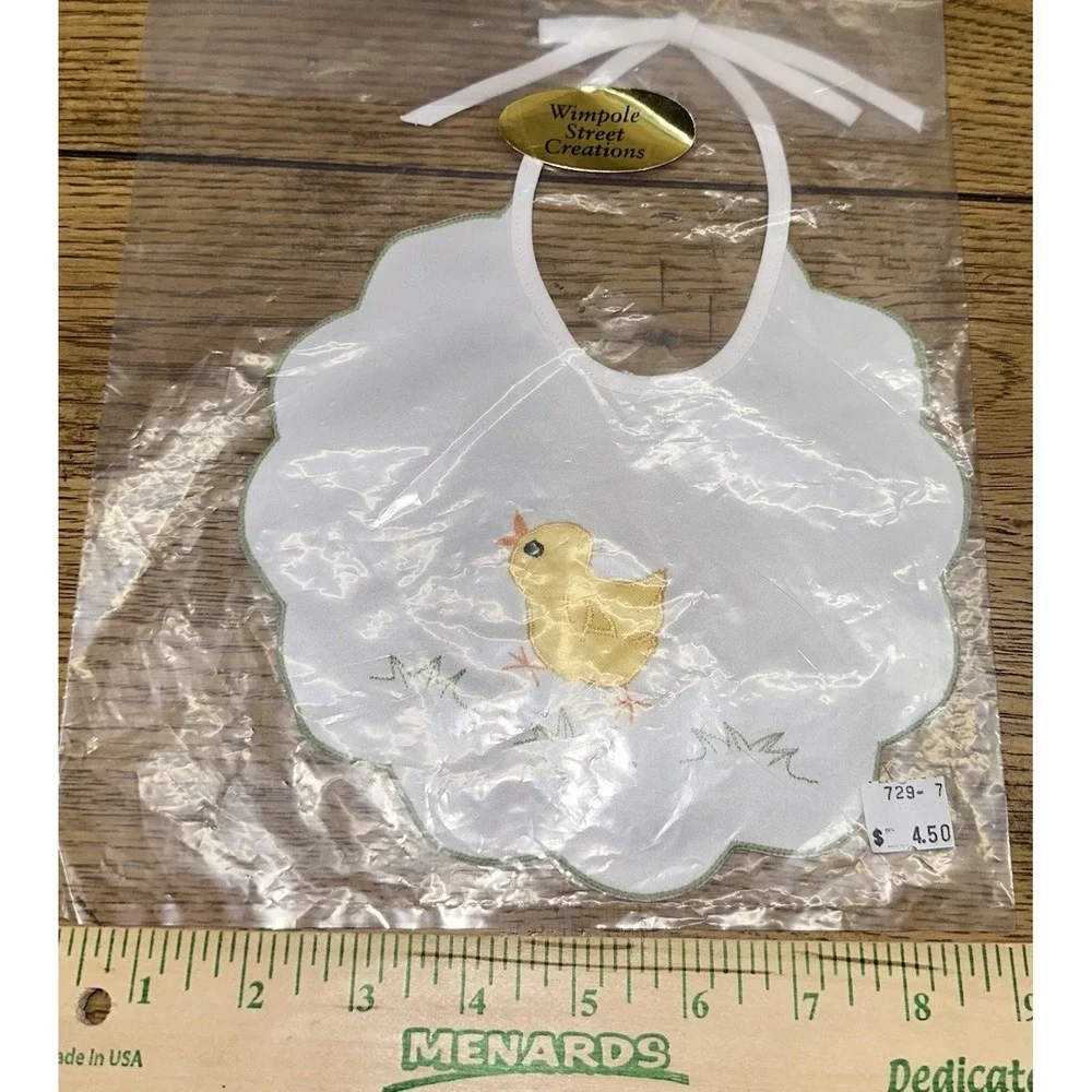 NWT Vintage 90's Wimpole Street Creations Embroidered Yellow Baby Chick Bib NOS